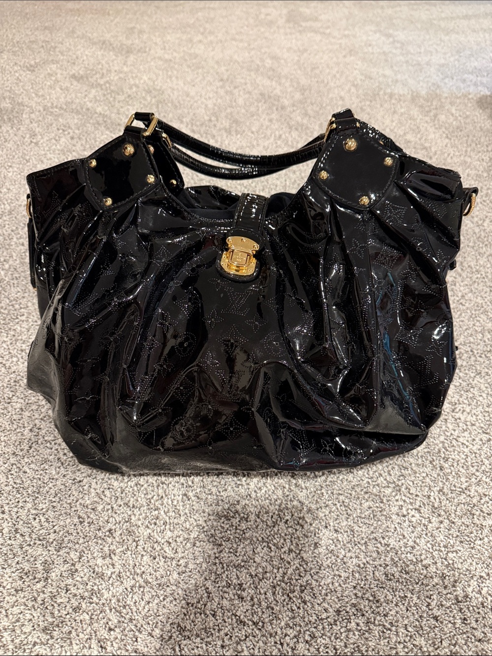 Louis Vuitton Black Patent Vernis Shoulder Bag with Gold Hardware
